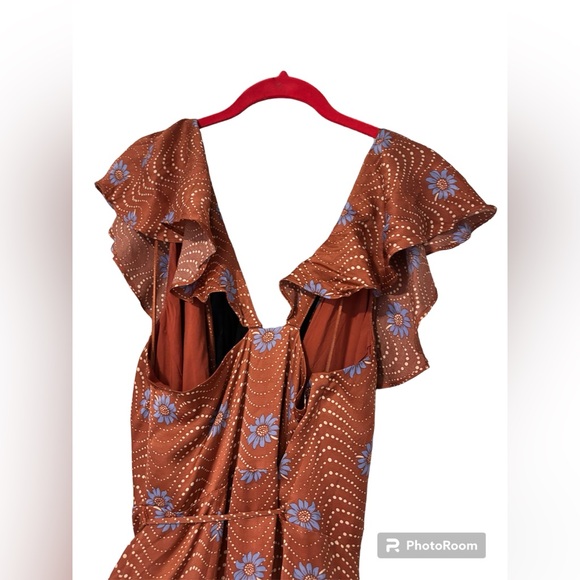 Anthropologie Ruffle Sleeve Printed-Wrap Maxi Dress - Picture 9 of 12